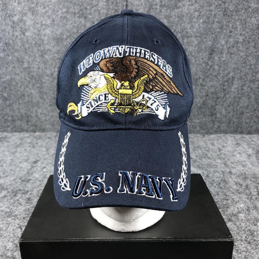 U.S. Navy Hat Cap Strap Back One‎ Size Military Eagle Crest Since 1775 Mens Navy